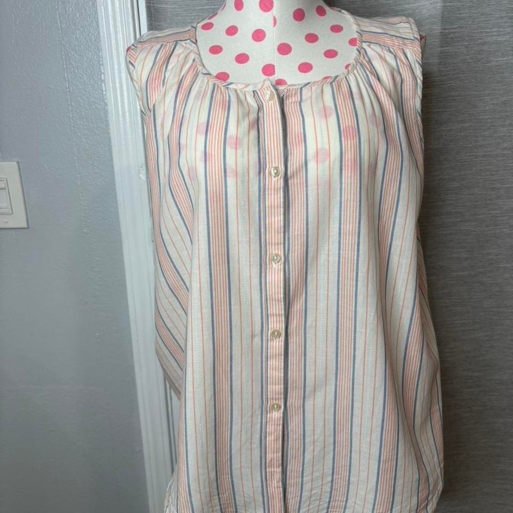 'Lucky Brand pink + blue striped button up blouse Size XL